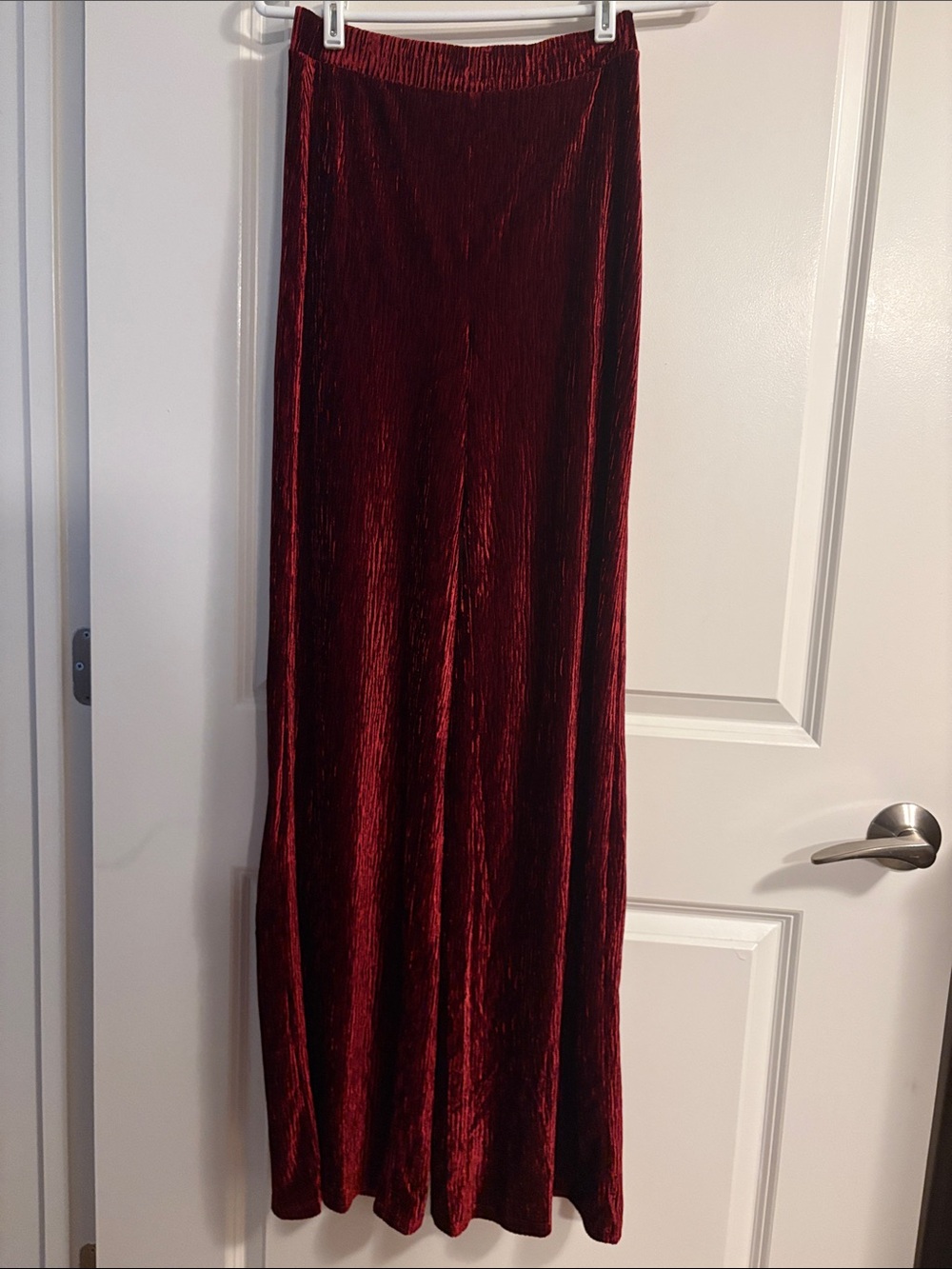 naked wardrobe Burgundy Wide Leg Velvet-Look Pants